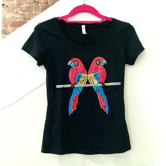 Black Sequin Double Parrot Tee - Picture 1 of 3
